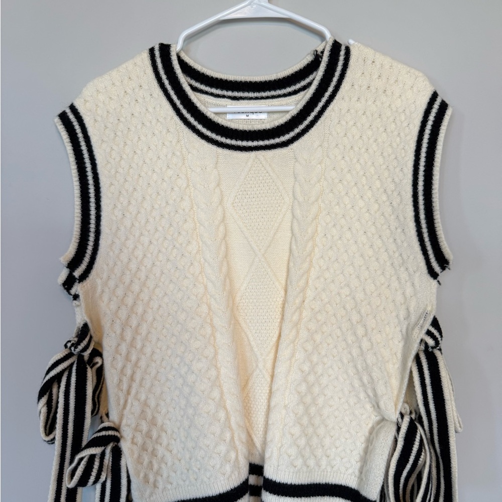 Sleeveless Cream and Black Sweater Vest